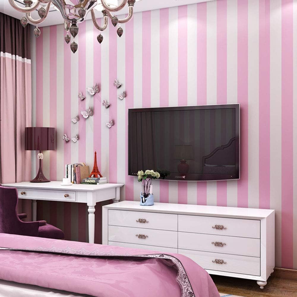 Stick Vinyl Pink and White Striped Wallpaper