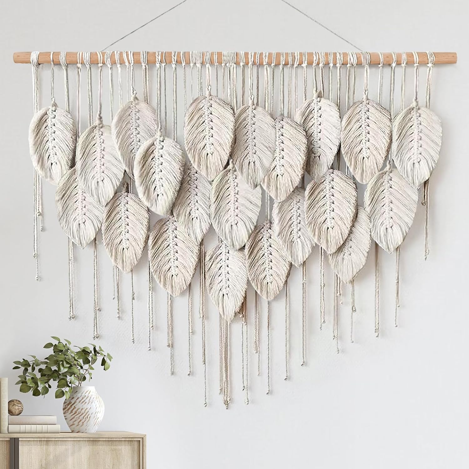 Wall Hanging Boho Beige Leaves Tapestry